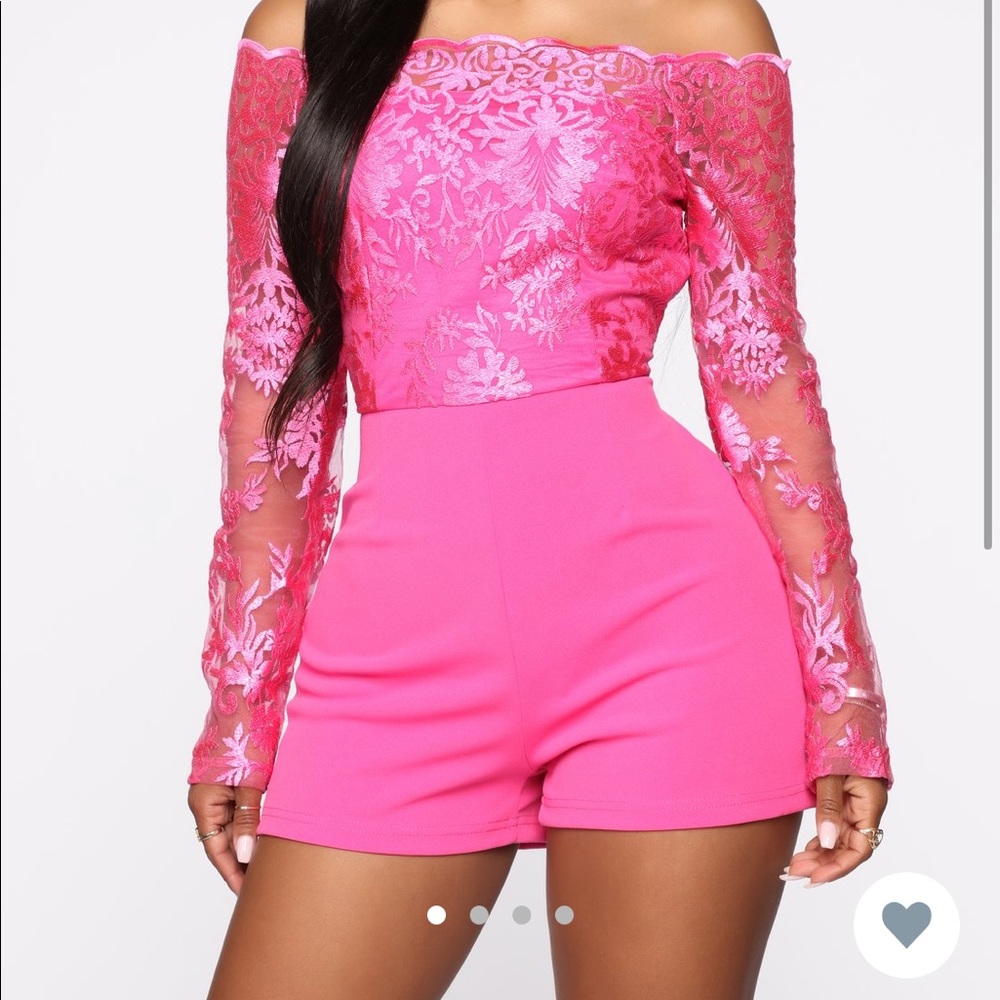 Fashion Nova Selma Lace Romper - Fuschia